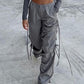 Punk cargo pants with cutouts and lace-up straps