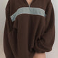 Brown retro sports fleece sweatshirt with patchwork and zipper