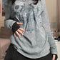 Grey vintage long-sleeved shirt with cross and skull print