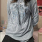 Grey vintage long-sleeved shirt with cross and skull print