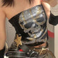 Black Punk Rhinestone Skull Bandeau Top