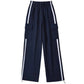 Navy Blue Hip Hop Pockets Side Stripe Baggy Sweatpants