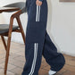 Navy Blue Hip Hop Pockets Side Stripe Baggy Sweatpants