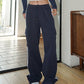 Navy Blue Hip Hop Pockets Side Stripe Baggy Sweatpants