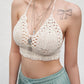 Halter crop cami top made of crochet knit