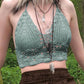 Halter crop cami top made of crochet knit