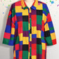 Rainbow Vintage Checkered Button Front Short Sleeve Blouse