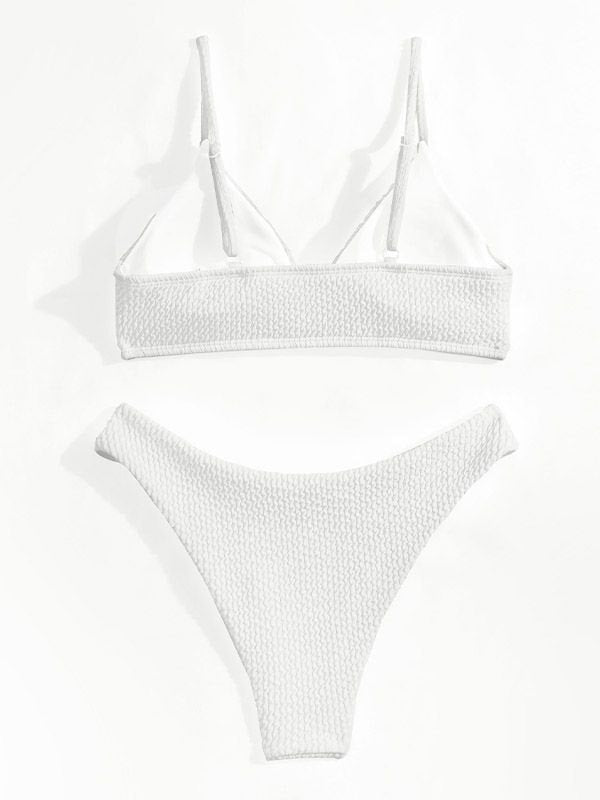 Plain smocked V-neck bikini set