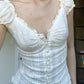 Button Front Embroidered Lace Crop Blouse