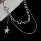 Vintage Silver Necklace with Rhinestone Star Pendant and Layers