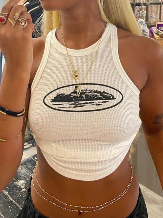 Crop tank top with Landmark logo in white or black