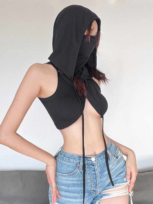 Hip Hop Bandana Design Cropped Tank Top with Hood