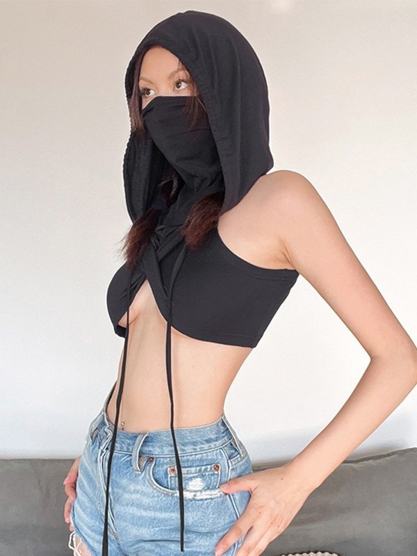 Hip Hop Bandana Design Cropped Tank Top with Hood