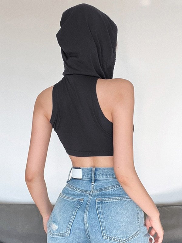 Hip Hop Bandana Design Cropped Tank Top with Hood