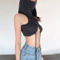 Hip Hop Bandana Design Cropped Tank Top with Hood