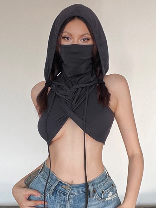 Hip Hop Bandana Design Cropped Tank Top with Hood