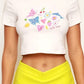 Vintage crop top with white fruit and butterfly print