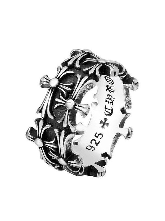 Dark Gothic Punk Engraved Cross Cuff Ring