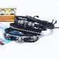 4 Pieces Black Punk Skull Pu Leather Bracelet Set