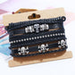 4 Pieces Black Punk Skull Pu Leather Bracelet Set