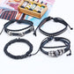 4 Pieces Black Punk Skull Pu Leather Bracelet Set