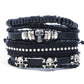 4 Pieces Black Punk Skull Pu Leather Bracelet Set