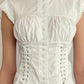 White Vintage Slim Straps Blouse with Short Sleeves