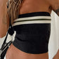 Black Vintage Knit Striped Bandeau Crop Top