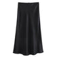 Solid Color Low Waist Bow Satin Maxi Skirt