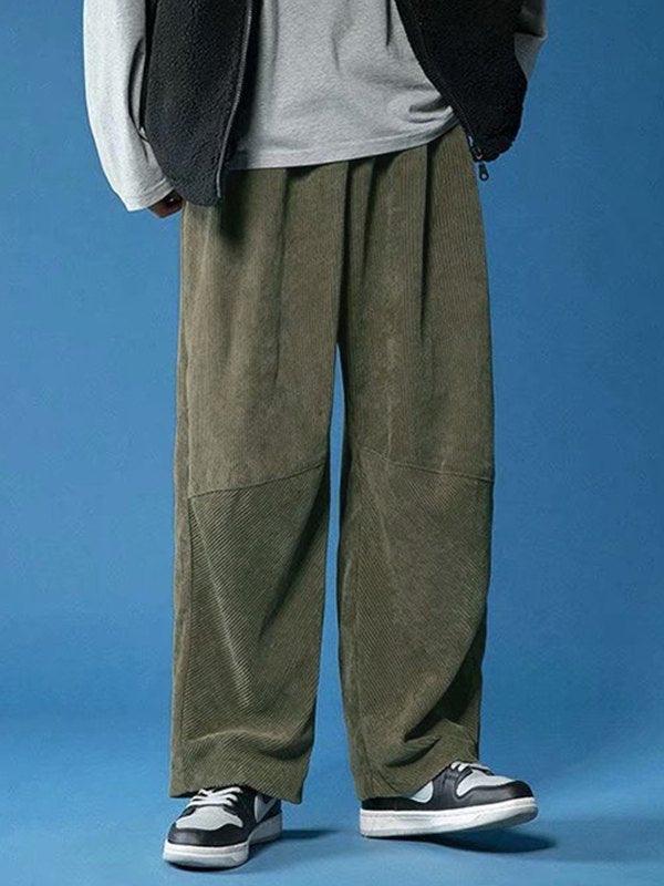 Green Retro Casual Corduroy Baggy Pants