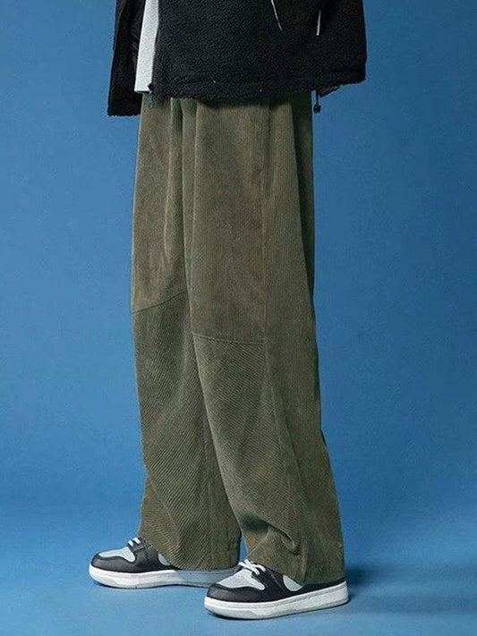 Green Retro Casual Corduroy Baggy Pants