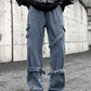 Men's Blue Hip Hop Strap Details Cargo Jeans