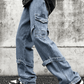 Men's Blue Hip Hop Strap Details Cargo Jeans