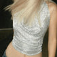 Silver Punk Metallic Halter Crop Tank Top