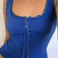 Blue Vintage Neckline Lace Stitching Cami Top