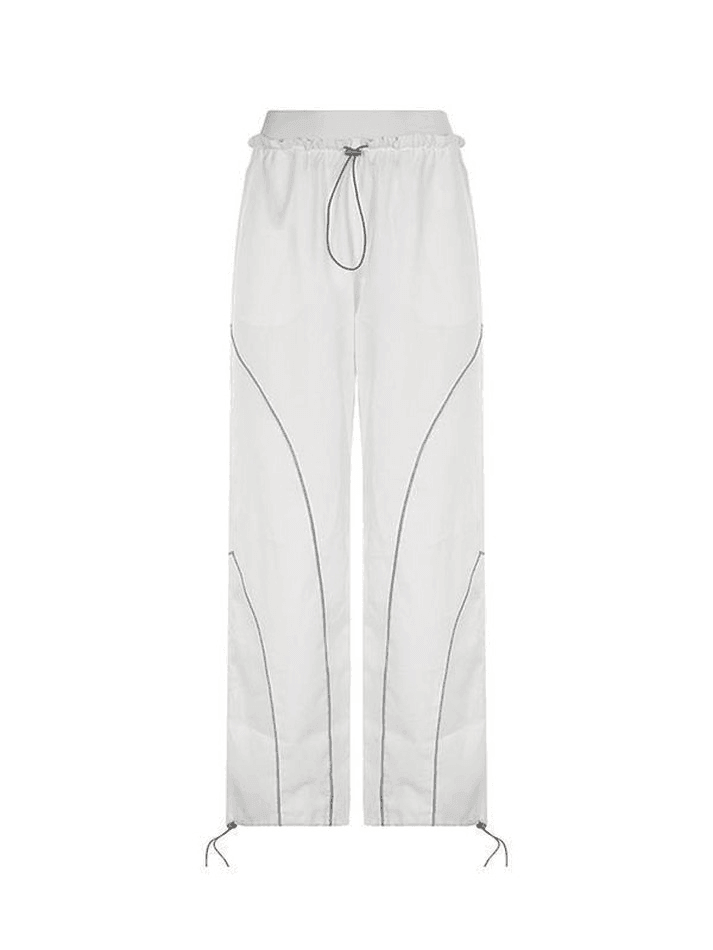 White Hip Hop Pintuck Detail Baggy Parachute Pants