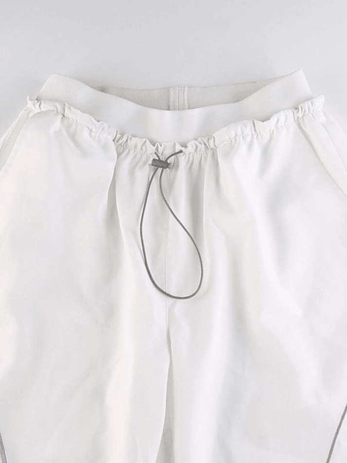 White Hip Hop Pintuck Detail Baggy Parachute Pants