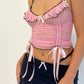 Pink Vintage Lace Up Bow Mesh Cami Top 