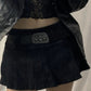 Black punk pleated mini skirt with skull belt