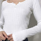 Classic V-neck button placket long sleeve top