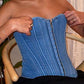 Blue vintage hook closure denim corset top