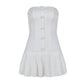 White French Pleated Skirt Mini Dress