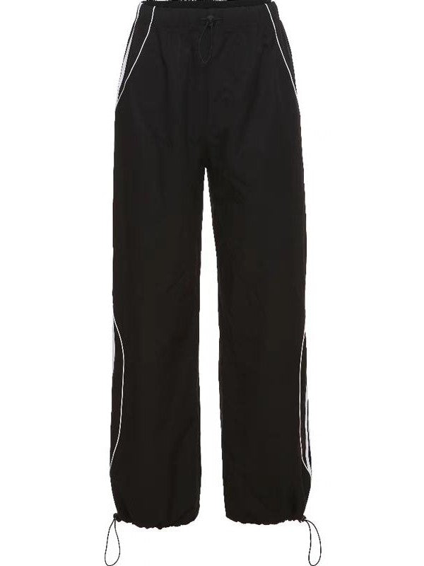 Retro sport black baggy jogging pants with side piping stripes