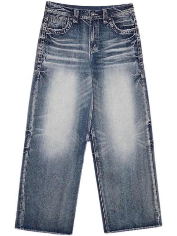 Hip Hop Washed Distressed High Waist Baggy Jeans