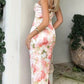 Pink French Floral Slim Maxi Dress