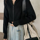 Solid Color Vintage Zipper Lapel Collar Long Sleeve Knitted Sweater