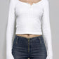 Classic V-neck button placket long sleeve top