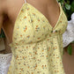 Yellow Y2K Print Cut Out Back Lace Up Cami Top