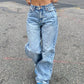 2000s Y2k Blue Straight Leg Boyfriend Jeans with Wash Effect