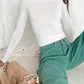 Classic Solid Color Long Sleeve Stretch Basic Crop Top